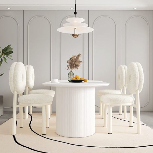 Contemporary Nordic Lambswool Carbon Steel Sponge Round Dining Chair Backrest For Dining Room - Image 15