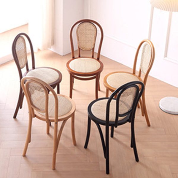 Traditional Vintage Round Rattan Woven Wooden Dining Chair Backrest For Dining Room - Image 16