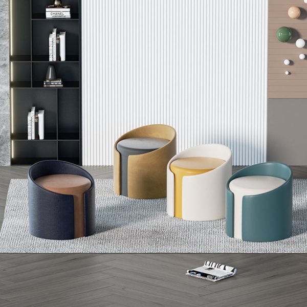 Modern Minimalist Leather Wood Sponge Round Cylinder Footstool Backrest Armless For Entryways - Image 7