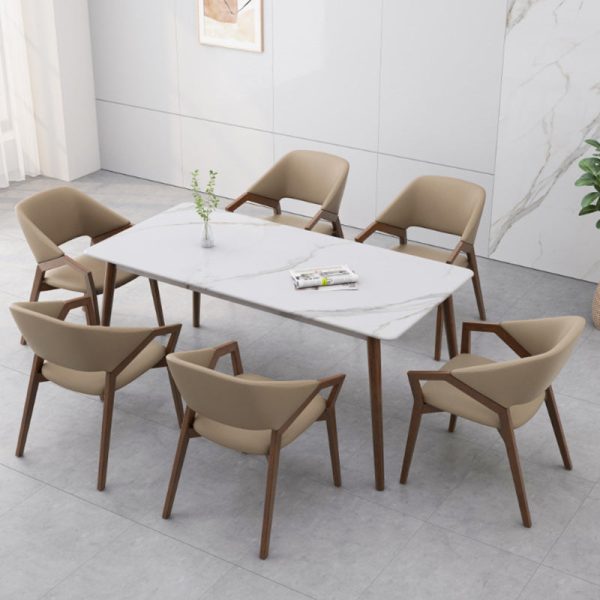 Contemporary Simplicity Square Leather Upholstered Wood Dining Chair Backrest Armrest For Dining Room - Image 25
