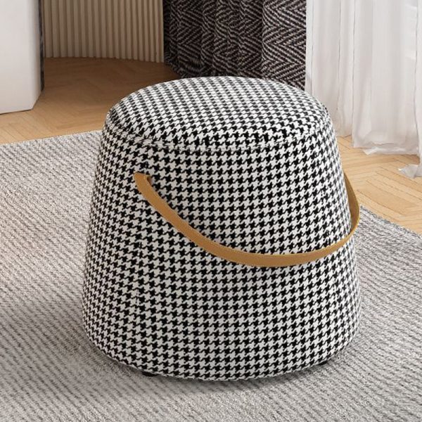 Modern Minimalist Round Column Cotton Linen Leather Wood Chair Backless Armless For Living Room - Image 4