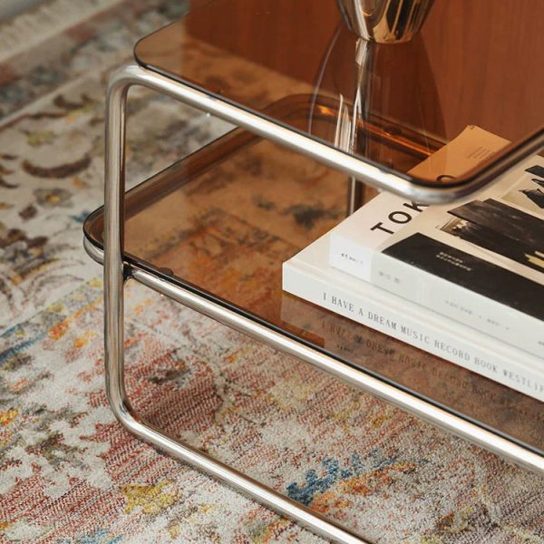 Modern Minimalist Triple Square Stainless Steel Glass End Table For Living Room - Image 6