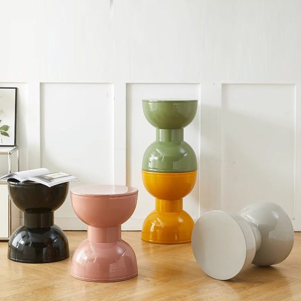 Contemporary Scandinavian Round Hourglass Shape Plastic Footstool Backless Armless For Entryways - Image 11