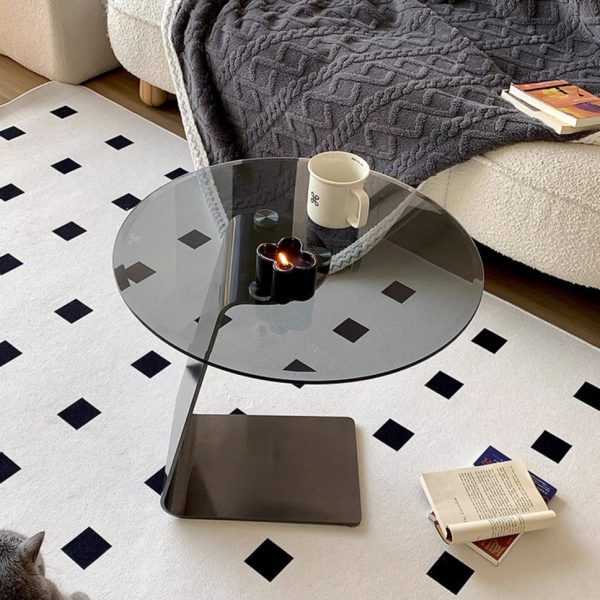 Modern Luxury Round Table Top Carbon Steel Metal Glass Side Table 1-Leg For Living Room - Image 2