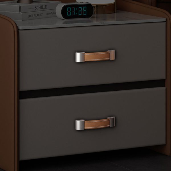 Modern Simplicity Rectangular Slab Saddle Leather Wood Nightstand 2-Drawer For Bedside - Image 6