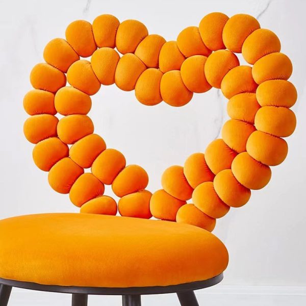 Contemporary Scandinavian Velvet Sponge Metal Heart Ball Round Vanity Stool Backrest For Bedroom - Image 8