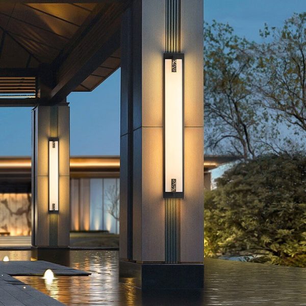 Modern Transitional Rectangular Copper Marble LED Outdoor Wall Sconce Lamp For Outdoor Patio - Image 15