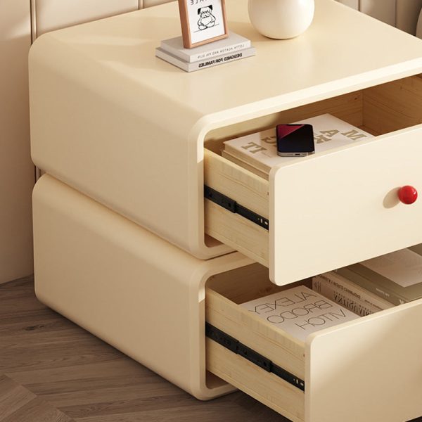 Modern Minimalist Square Tabletop Solid Wood Ceramic Cat Scratch Leather Nightstand 2-Drawer For Bedroom - Image 9