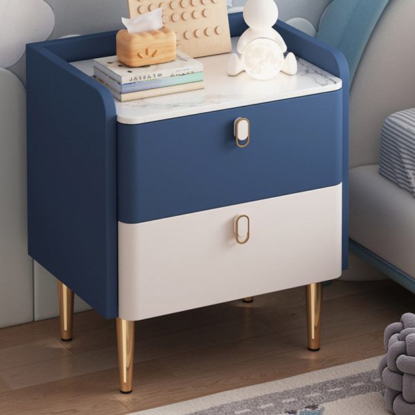 Modern Luxury Rectangular Tabletop Solid Wood Rock Slab Microfiber Leather Nightstand 2-Drawer For Bedroom - Image 14