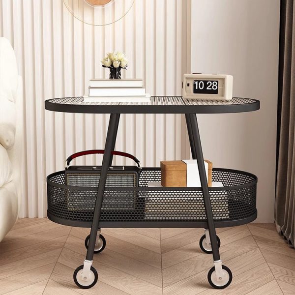 Modern Simplicity Elliptical Glass Iron End Table 2-Tier For Living Room - Image 20