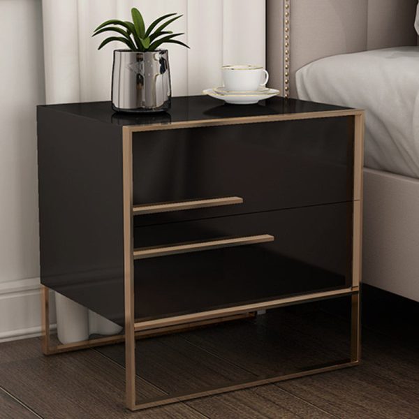 Modern Simplicity Cubic Solid Wood Stainless Steel Frame Nightstand 2-Drawer For Bedroom - Image 12