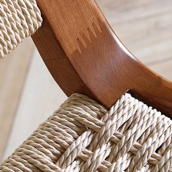 Contemporary Retro Square Kraft Paper Rope Weaving Solid Wood Bar Stool Low Back Footrest For Dining Room - Image 5