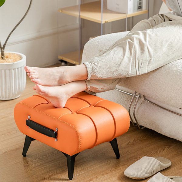 Modern Luxury Square Tufted Faux Leather Upholstered Portable Footstool For Living Room - Image 10