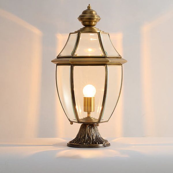 European Luxury All Copper Clear Glass Lantern Post 1/3 Light Waterproof Patio Landscape Light - Image 5