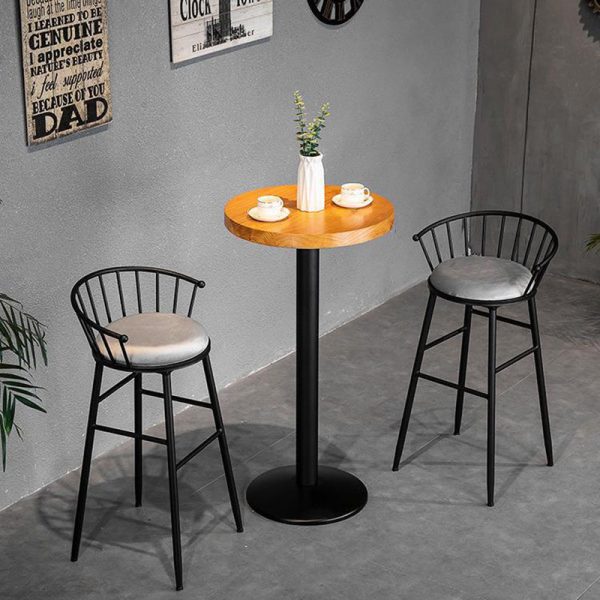 Modern Minimalist Round Upholstered Striped Velvet Iron Bar Stool Backrest For Dining Room - Image 8