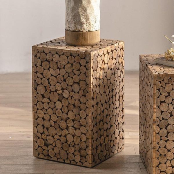 Traditional Vintage Geometric Cuboid Solid Wood End Table For Living Room - Image 8