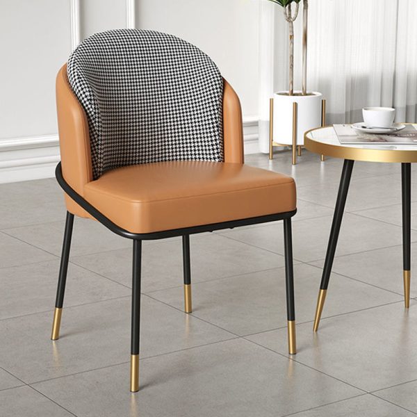 Modern Luxury Square Upholstered Curved Backrest Leather Fabric Iron Dining Chair For Dining Room - Image 24