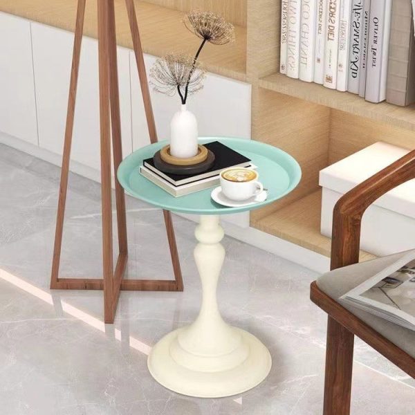 Contemporary Scandinavian Round Tabletop Iron Side Table 1-Leg For Living Room - Image 2
