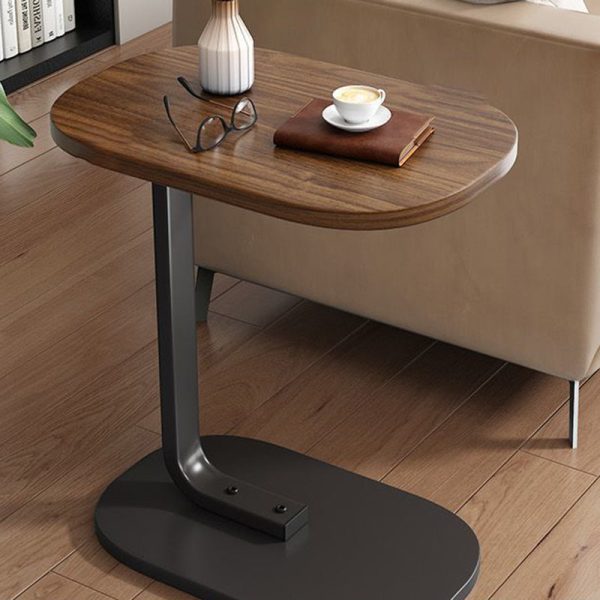 Traditional Vintage Wood Grain Density Board Top C-Shaped Side Table For Living Room - Image 8