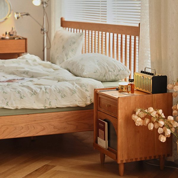 Contemporary Retro Solid Wood Cube Nightstand 1-Drawer Storage Cabinet For Bedroom - Image 12