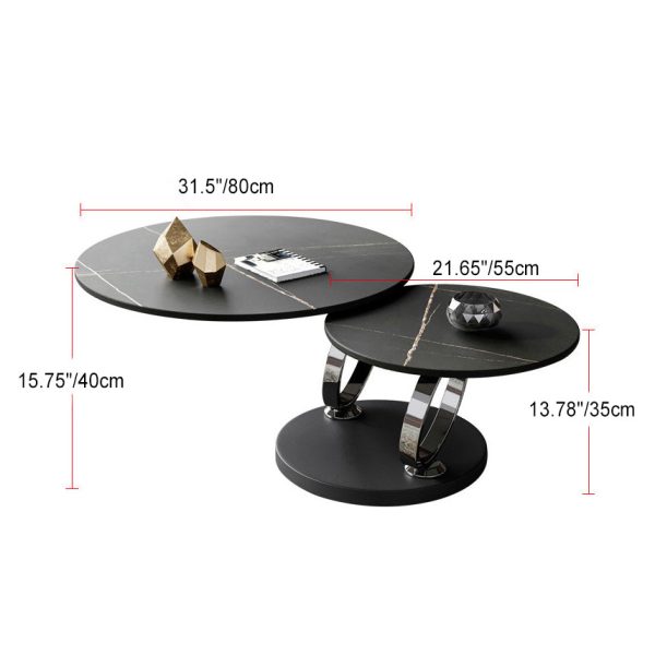 Contemporary Nordic Round Slab Stainless Steel Coffee Table 2-Shelf For Living Room - Image 5