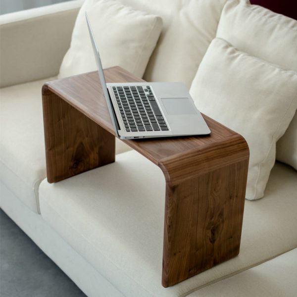 Contemporary Nordic Rectangular Square C Shape Wood Walnut End Table Embedded For Living Room - Image 3