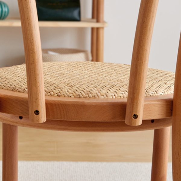 Contemporary Scandinavian Round Rattan Wood Vanity Stool Backrest Armless For Bedroom - Image 7