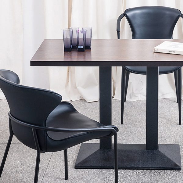 Modern Minimalist Trapezoid Back Saddle Leather Metal Dining Chair Backrest For Dining Room - Image 3