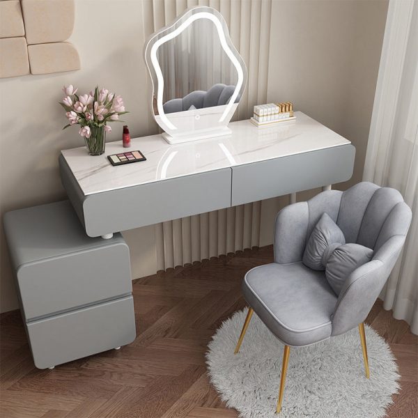 Contemporary Creative Petal Butterfly Knot Square Velvet Metal Vanity Stool Backrest Armless For Bedroom - Image 5