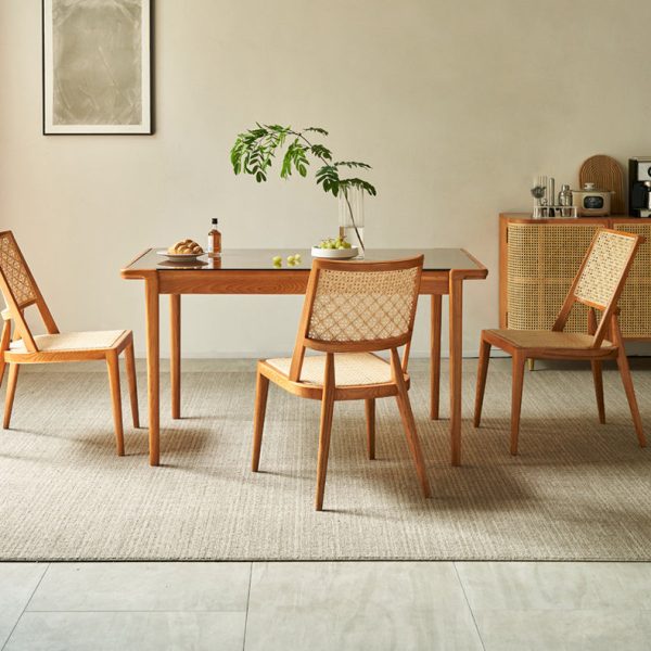 Traditional Vintage Rattan Weaving Wood Frame Dining Chair Backrest For Dining Room - Image 3