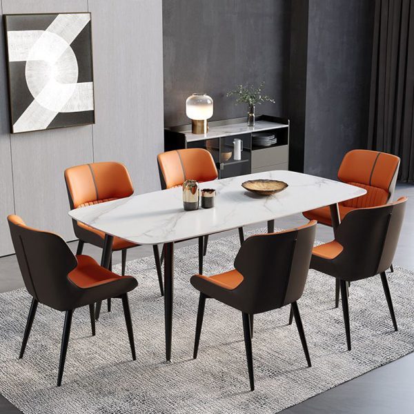 Modern Minimalist Steel Leather Dining Chair Backrest Armless For Dining Room - Image 13