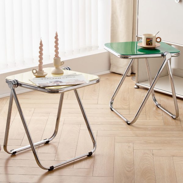 Contemporary Simplicity Square Acrylic Metal Frame Foldable End Table For Living Room - Image 17