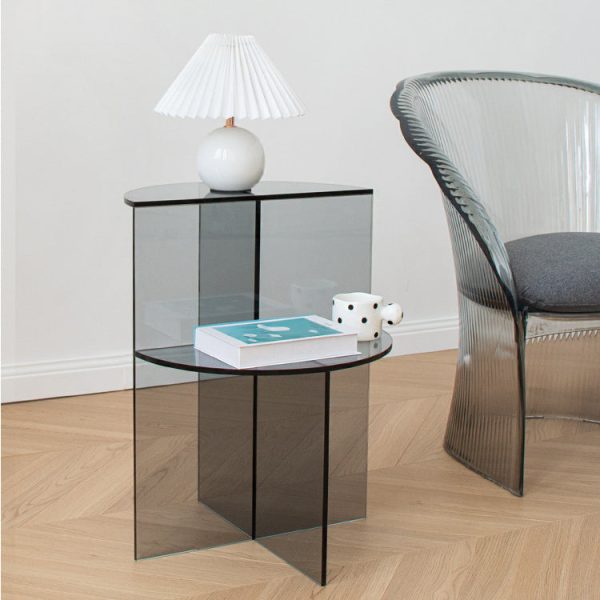 Contemporary Scandinavian Acrylic Semicircle End Table 2-Tier For Living Room - Image 9
