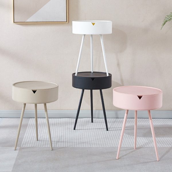 Modern Minimalist Round Tripod Plastic Nightstand 1-Storage For Bedroom - Image 18
