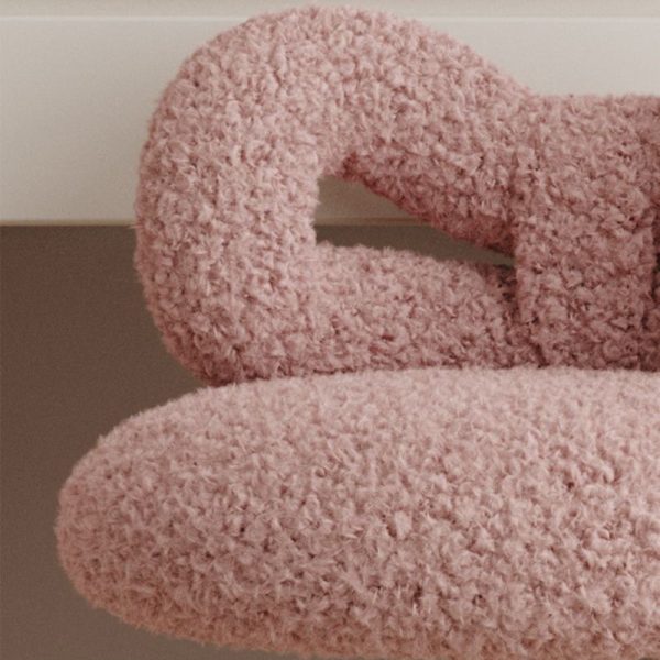 Modern Art Deco Butterfly Knot Round Lambswool Leather Metal Vanity Stool Backrest Armless For Bedroom - Image 6