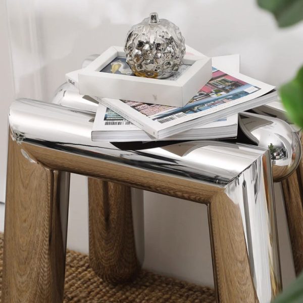 Modern Minimalist Stainless Steel Geometric Round Tube Splicing Footstool For Entryways - Image 7