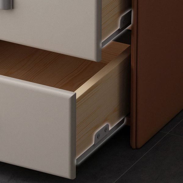 Modern Simplicity Rectangular Slab Saddle Leather Wood Nightstand 2-Drawer For Bedside - Image 8