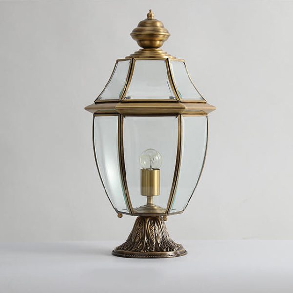 European Luxury All Copper Clear Glass Lantern Post 1/3 Light Waterproof Patio Landscape Light - Image 6