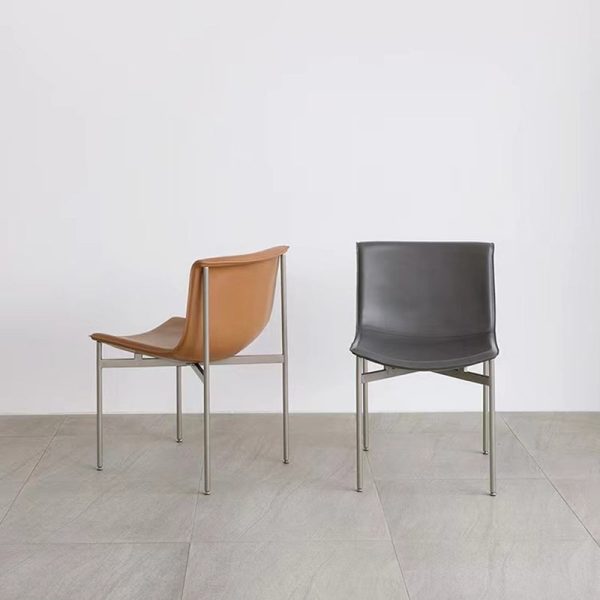 Contemporary Nordic Square Curved Leather Stainless Steel Dining Chair Backrest For Dining Room - Image 2