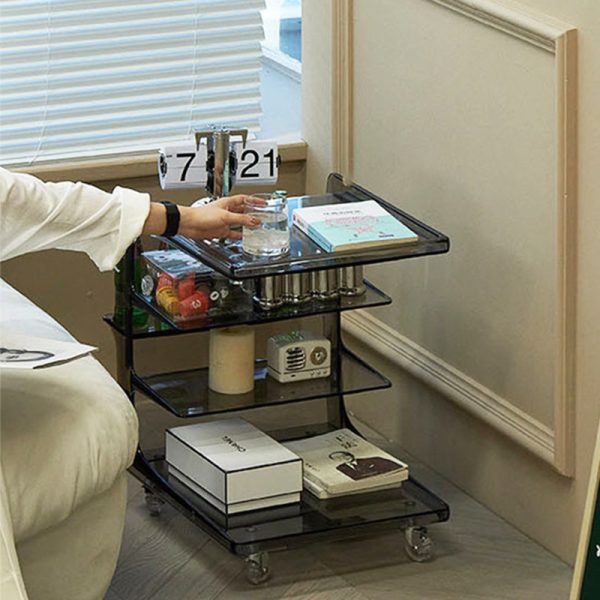 Contemporary Scandinavian Rectangular C Shape PC Stainless Steel End Table 4-Tier Movable For Living Room - Image 3