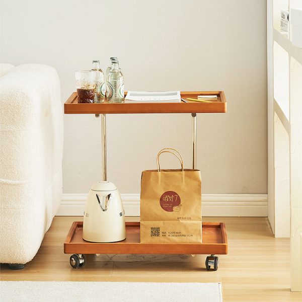 Modern Minimalist Square Wood Metal End Table Two Tier Wheels For Living Room - Image 12
