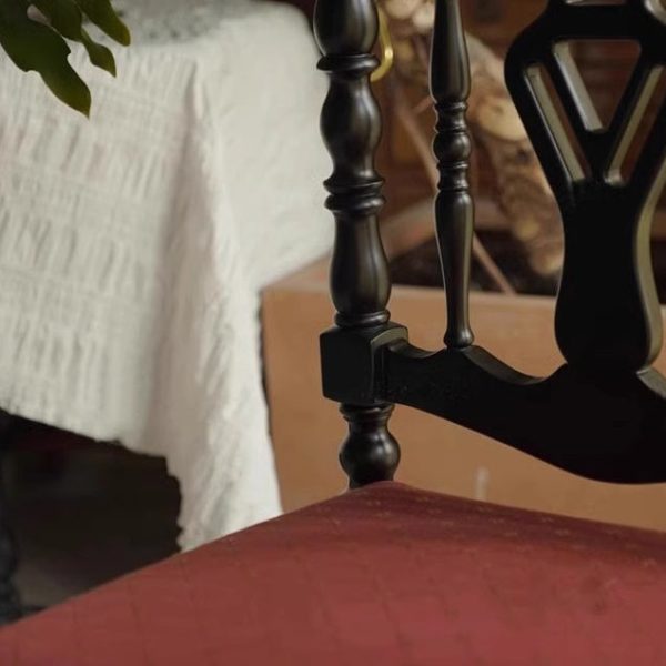 Traditional French Square Rectangular Backrest Wood Fabric Dining Chair For Dining Room - Image 6