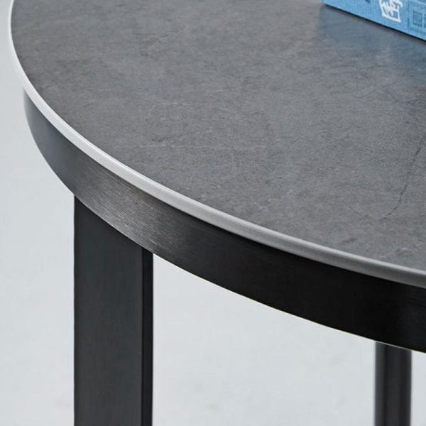 Modern Simplicity Round Triangle Base Slate Metal End Table For Living Room - Image 4