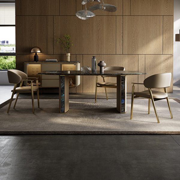 Modern Luxury Square Microfiber Leather Genuine Leather Metal Dining Chair Backrest Armrest For Dining Room - Image 9
