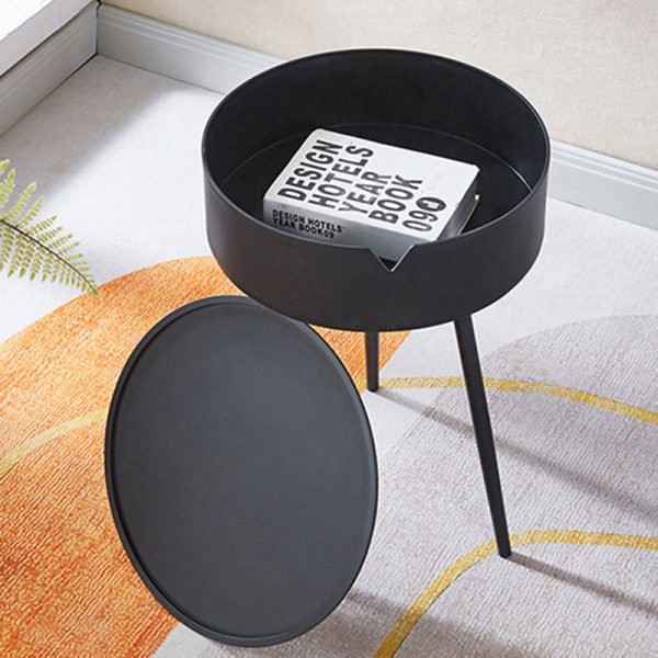 Modern Minimalist Round Tripod Plastic Nightstand 1-Storage For Bedroom - Image 5