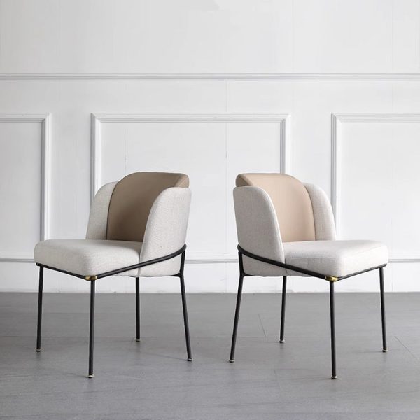 Contemporary Nordic Square Fabric Leather Carbon Steel Dining Chair Backrest For Living Room - Image 3