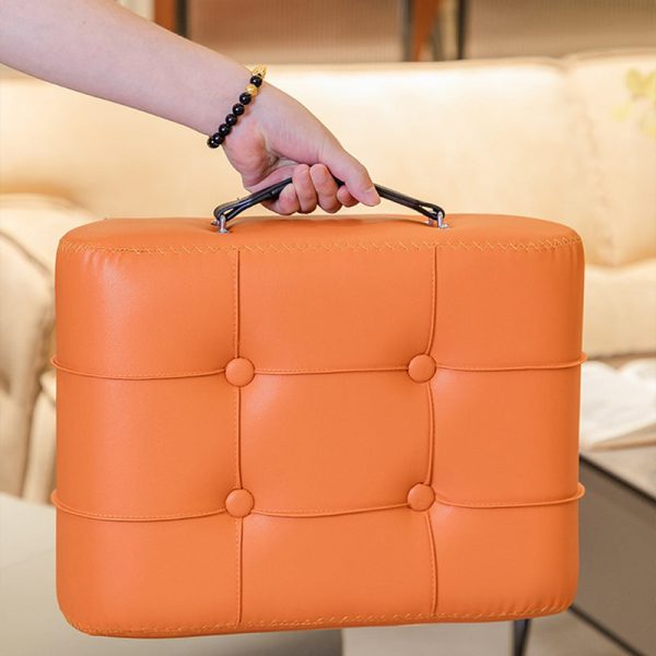 Modern Luxury Square Tufted Faux Leather Upholstered Portable Footstool For Living Room - Image 8