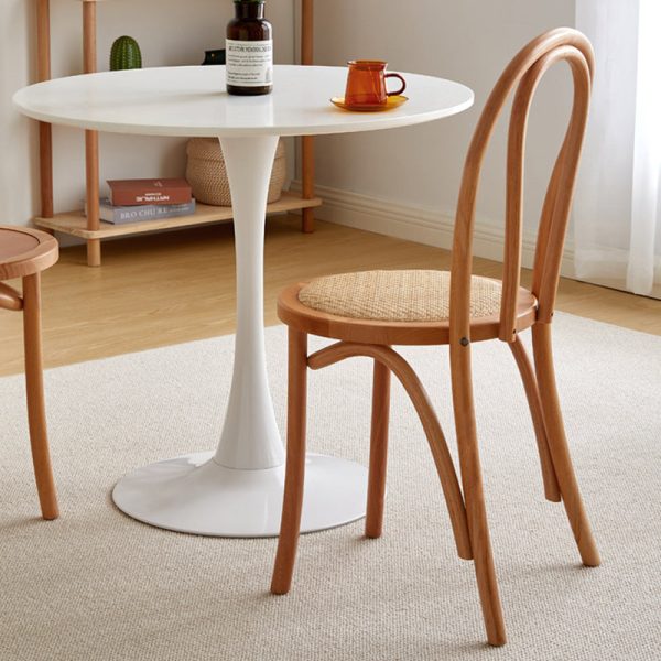 Contemporary Scandinavian Round Rattan Wood Vanity Stool Backrest Armless For Bedroom - Image 10