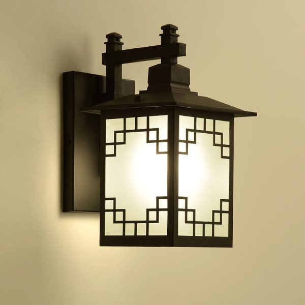 Traditional Chinese Rectangle Galvanized Sheet Zinc Alloy 1-Light Wall Sconce Lamp For Outdoor Patio - Image 11