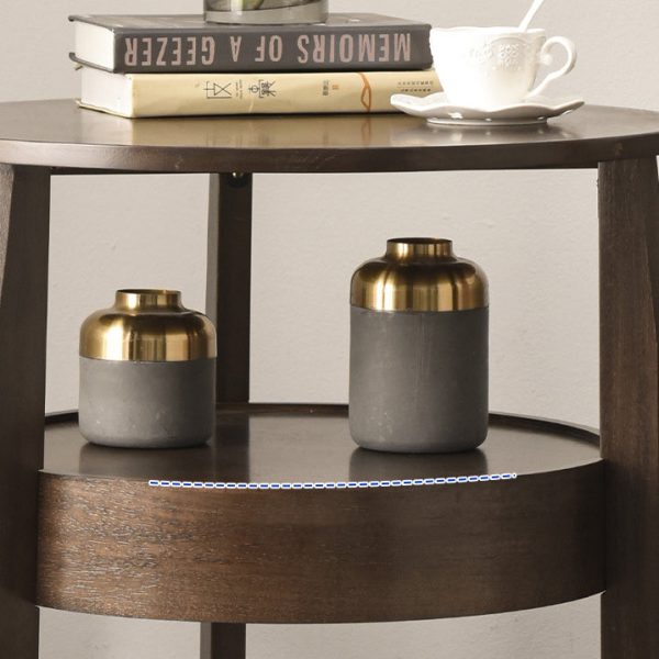 Contemporary Retro Antique Oak Wood Circular End Table 2-Tier Drawer For Living Room - Image 7